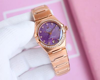 Omega 5th Constellation 29MM 8700 Movement Stainless Steel Sapphire Purple Dial Watch